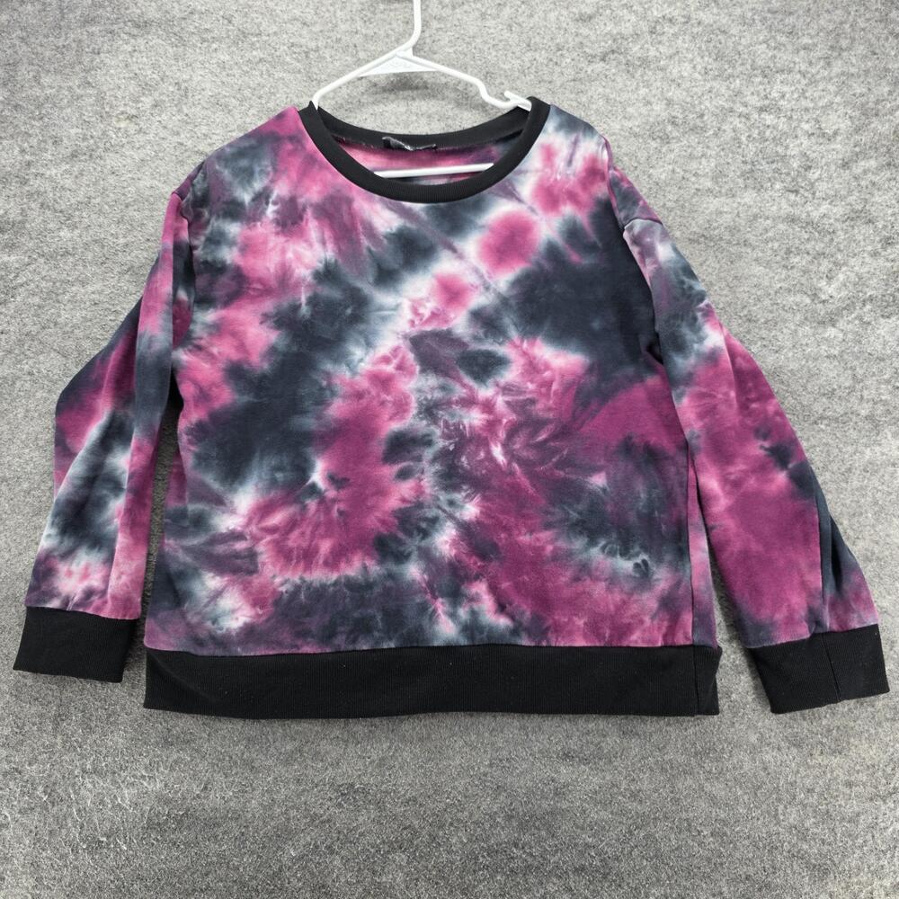 Lulus Sweatshirt Womens Large Black Pink Tie Dye Crewneck Pullover Long Sleeve